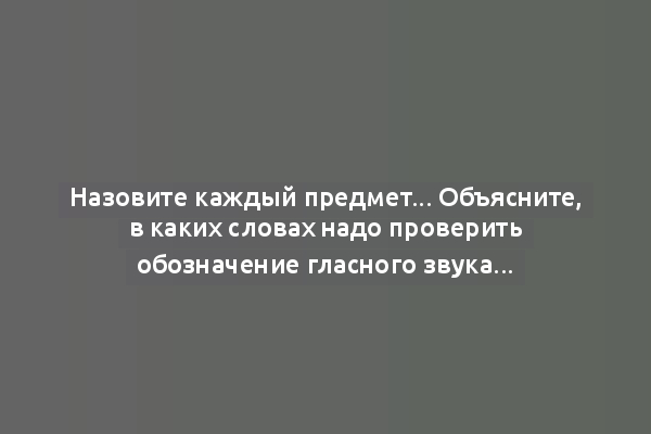 Назовите каждый предмет... Объясните, в каких словах надо проверить обозначение гласного звука...