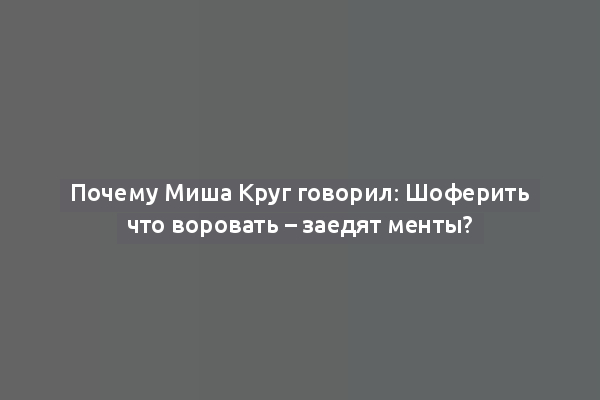 Почему Миша Круг говорил: Шоферить что воровать – заедят менты?